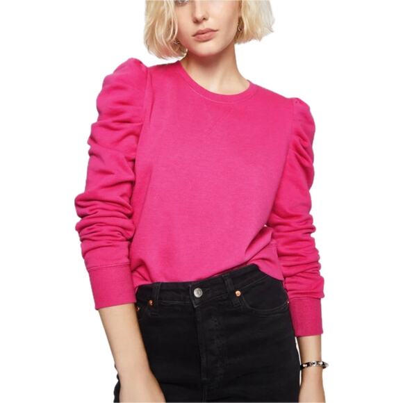 Rebecca Minkoff Janine Puff Sleeve Pullover Sweatshirt Women's S | Fuchsia Pink - Picture 1 of 11